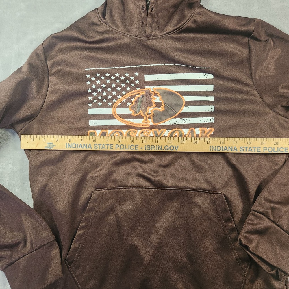 Mossy Oak Sweatshirt Hoodie Men's Size Medium American Flag Camo Hunting Brown - Picture 4 of 7